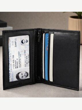 Real Genuine Leather Men's Bifold Credit Card Case, ID Holder